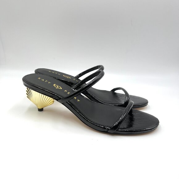 Katy Perry Womens Size 7.5 The Scalloped Gold Shell Heels Sandals Shoes - Picture 1 of 13